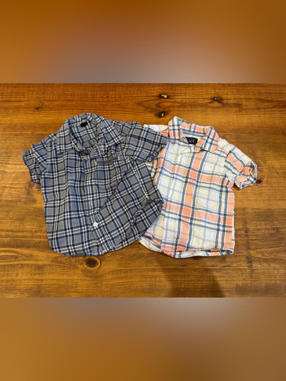 The Children's Place Coral & Navy Plaid Shirt Duo